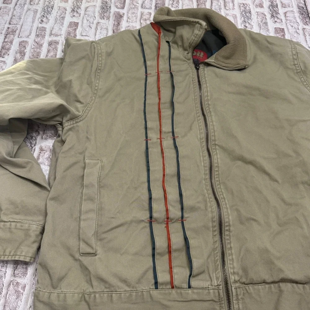 Schott NYC HP Racing Team Bomber Jacket Mens L Olive Green Cotton Twill Zip Up